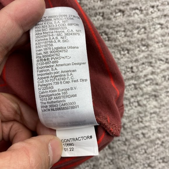 Calvin Klein Polo Shirt Men Large L Brown Orange Striped Casual Golf Embroidered - Picture 6 of 11